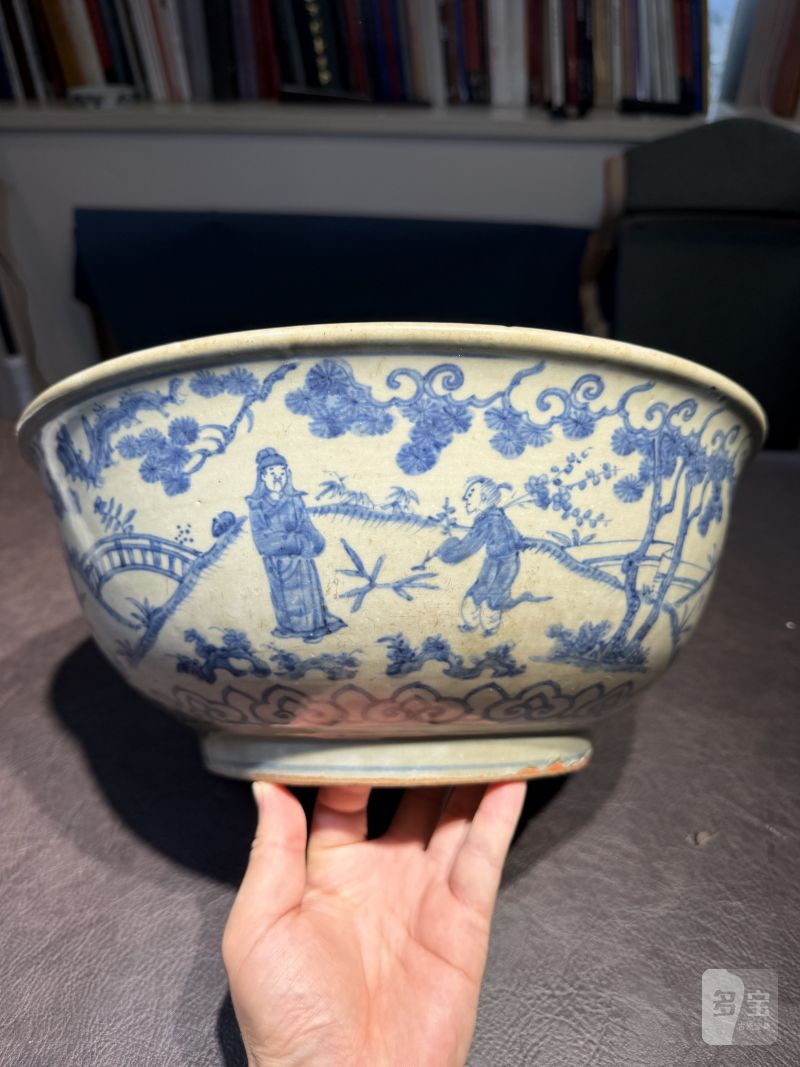 明嘉靖 青花庭院高仕图大碗 - 图15